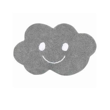 Imagem de Tapete Infantil em Algodão Orgânico Nuvem Pequena Retangular Cinza com Branco - Bubba Baby