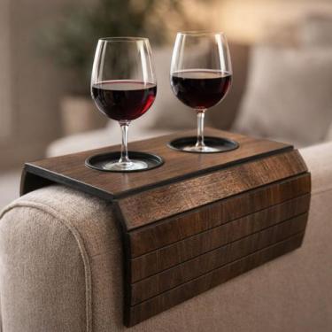 Imagem de Kit Esteira Porta Copos Sofá 2 Peças Mdf Madeira Braço Apoio Bandeja M