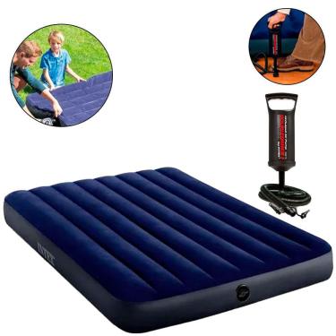 Imagem de Colchao Inflavel Casal Fiber Tech Intex + Bomba Manual 64758 + Kit
