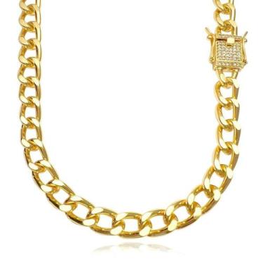 Imagem de Cordão de Ouro 18K Colar Masculino Fecho Gaveta Duplo Cravejado Banhad