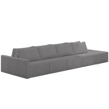 Imagem de Sofá Ilha Modular Para Sala 432cm Com Puff Dublin K01 Bouclê Cinza - L