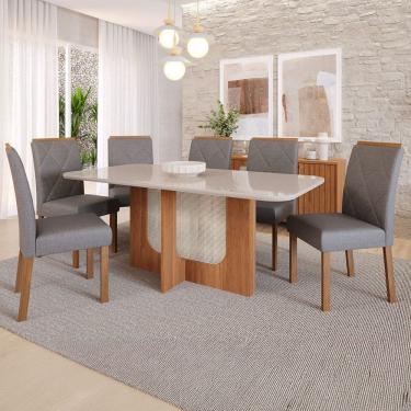 Imagem de Mesa de Jantar 6 Lugares Louise Fernanda com Vidro Cinamomo/Off White/Grafite - Cimol