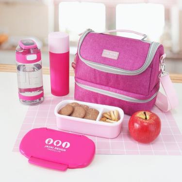 Imagem de Conjunto Lancheira Térmica, Pote P/ Lanche Com Garrafa E Porta Acessórios Multi-uso Pink
