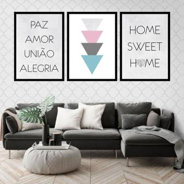 Imagem de Kit 3 Quadros Decorativos Paz, Amor, União e Alegria