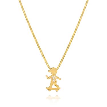 Imagem de Colar Pingente Filho Menino Skate banhado ouro 18k semijoia