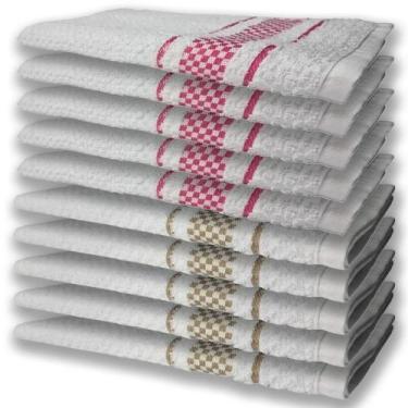 Imagem de 10 Panos De Prato Atoalhado Felpudo Premium 5 Rosa 5 Marrom - TOALHAS 