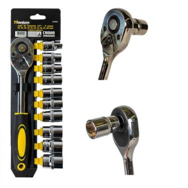 Imagem de Jogo de Soquetes Sextavado 1/2 Pol 10 A 22mm Titanium Platina 11 Pcs
