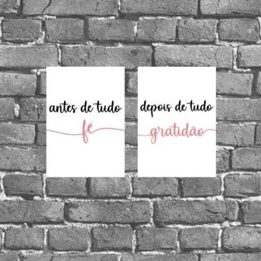 Imagem de Kit 2 Placas Decorativas Fé/Gratidão Rosa 18x27cm