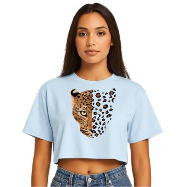 Imagem de Cropped Feminino Blusinha Onça Estampada Moda Verão - Ligata, Azul, P
