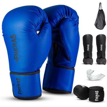 Imagem de Kit Profissional Fheras Luva Tradicional Bandagem Bucal e Caneleira Bo