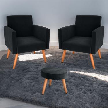 Imagem de Conjunto Poltronas E Puff Anari Veludo Inca Apoio Para Os Pés Preto CasaH