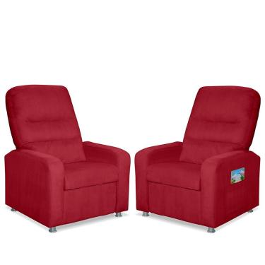 Imagem de Kit 2 Poltrona Do Papai Reclinável Confortável Suede Vermelho Tucanos Estofados