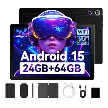 Imagem de Tablet Android atualizado 2026 de 10,1 polegadas com tela sensível ao toque IPS HD, câmera dupla, armazenamento de 64 GB, expansão de 1 TB, kit de tablets 8 em 1 com teclado, capa protetora, mouse