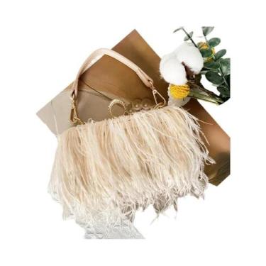 Imagem de Bolsa Clutch De Luxo Feminina Com Plumas De Avestruz Falsas E Anéis De