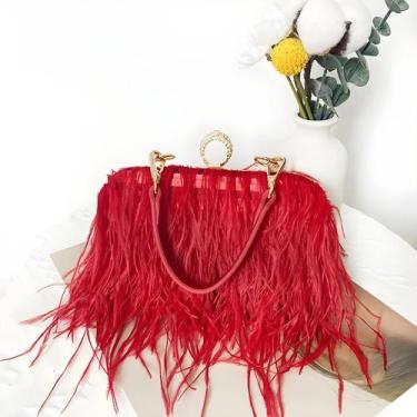 Imagem de Bolsa Clutch De Luxo Feminina Com Plumas De Avestruz Falsas E Anéis De