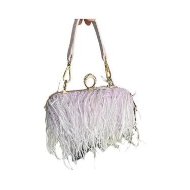 Imagem de Bolsa Clutch De Luxo Feminina Com Plumas De Avestruz Falsas E Anéis De