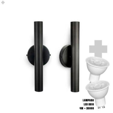 Imagem de Kit 2 Arandela De Parede Slim Palito - Preto + Led Gu10 - Trybo Design