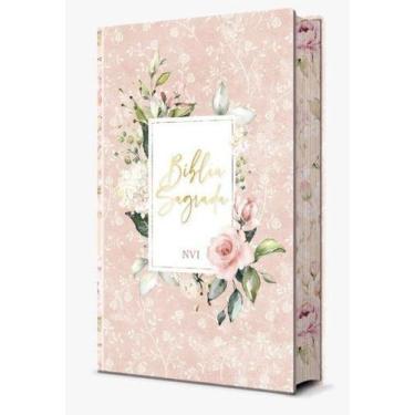 Imagem de Bíblia Sagrada Capa Dura Floral Rosa 14x21 cm + Brinde 100 Santinhos S