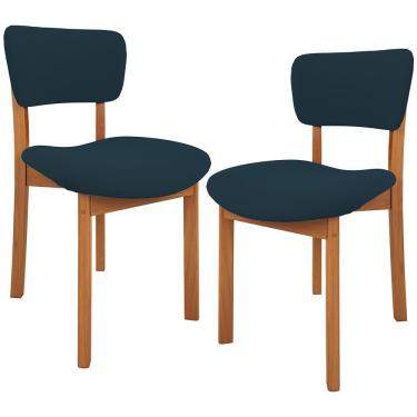 Imagem de Kit 02 Cadeiras Dara Estrutura em Madeira Estofada em Suede Azul para Sala de Jantar e Cozinha