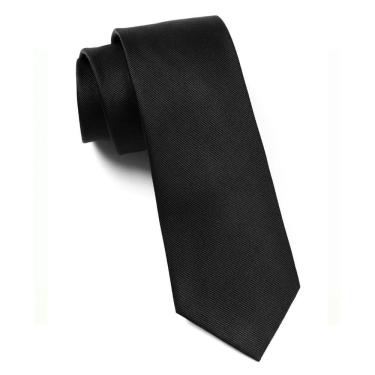 Imagem de Gravata Slim Social OEM Listrada 100% Poliéster 140cm X 5cm Preto para Casamento e Eventos Formais