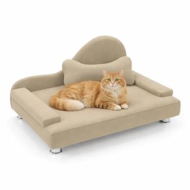 Imagem de Mini Cama Divã Pet Bela 70cm Para Gato Cachorro Veludo Bege - Abmaza