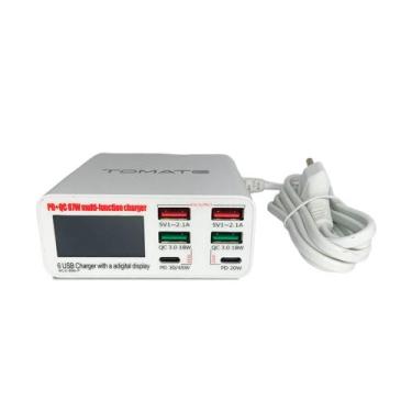 Imagem de Carregador Inteligente Multifuncional USB tipo C 6 Saídas Potente 87W 