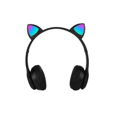 Imagem de Fone Bluetooth Orelha De Gato Led Colorido (PRETO) - Sandro