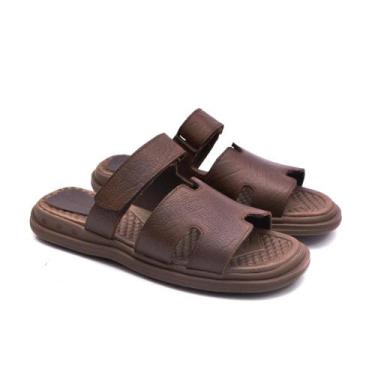Imagem de Sandália Slide Masculina Ferrara H Couro Anatômica, 41, Café