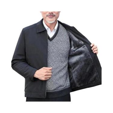 Imagem de Jaqueta De Inverno Masculina Em Fleece Quente, Cor Sólida, Casual Para