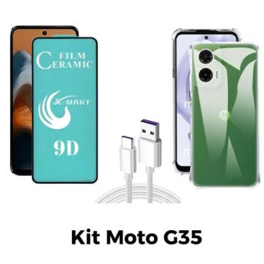 Imagem de Kit Capa + Película Cerâmica + Cabo USB Tipo C para Motorola Moto G35 