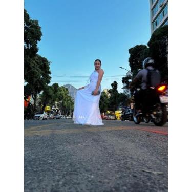 Imagem de Vestido de festa branco longo adulto feminino tamanho M e G Poliester