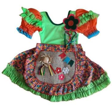 Imagem de Fantasia vestido caipira flor festa junina infantil 3 peças - MC Prese