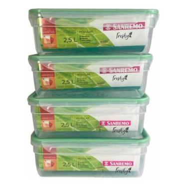 Imagem de Kit 4 Pote Plástico Com Travas Hermético 2,5l Freshy Sanremo