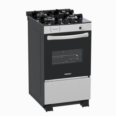 Imagem de Fogao a Gas 4 Bocas Venax Picasso Vitreo Inox, Preto Fosco, Bivolt