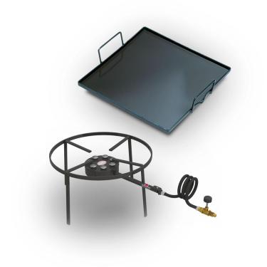 Imagem de Kit Fogareiro e Chapa para Camping 3 F1B7 Redondo 40cm Bifeteira 32x32cm Preto Progás