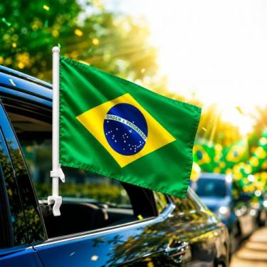 Imagem de Bandeira Brasil Aste Decoração Carro festa loja bancada 45cm - Rivfest
