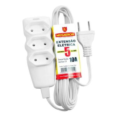 Imagem de Extensão Elétrica 5mt 3 Tomadas 2 Pinos 10a Branco Megatron