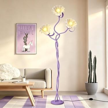 Imagem de Loxphyn Luminária De Chão Vintage Com 3 Cabeças E Flores Para Sala De Estar, Luminária De Canto Moderna Led Com 3 Modos De Cor E Pescoço De Ganso, Luminária Alta, Brilhante E Regulável Para Crianças