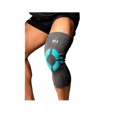 Imagem de Joelheira PRO Knit 3D Cinza com Azul Turquesa N1 Sport