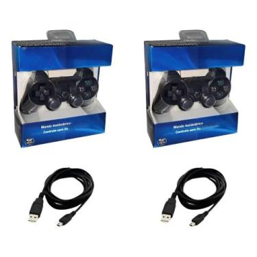 Imagem de Kit 2 Controle Joystick Compativel Ps3 + Cabo Carregador Pr - Congratu