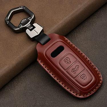 Imagem de YJADHU Couro remoto masculino feminino porta-chaves porta-chaves capa para carro, adequado para Audi A6 A7 A8 Q8 E-tron C8 D5 A8L A6L 2018 2019 2020, nova corrente, vermelha