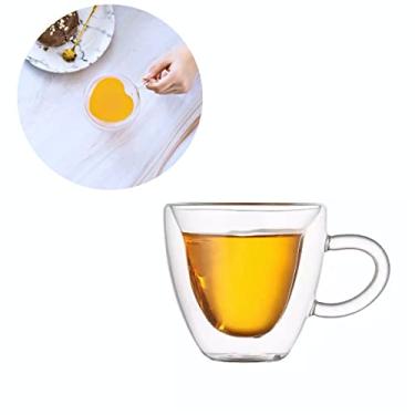 Imagem de Xícara Dupla Camada Caneca Em Vidro Coração Para Café Chá