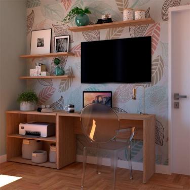 Imagem de Conjunto de Mesa com Estante e 3 Prateleiras Siena Carvalho Mel