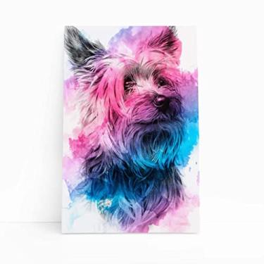 Imagem de Quadro Cachorro Yorkshire Terrier Canvas Aquarela 60x40cm