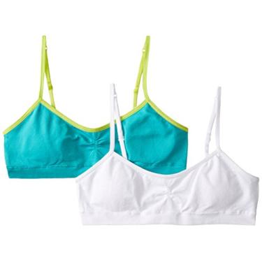 Imagem de Hanes Sutiã de espuma sem costura para meninas (pacote com 2), Branco/Verdadeiro azul-petróleo, P
