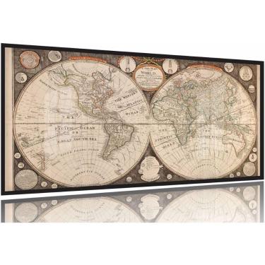 Imagem de Quadro Decorativo Mapa Mundi Antigo 130x60 Moldura Preta 2x2