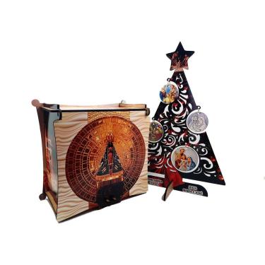 Imagem de Kit Presente Arvore de Natal A4 MDF Sagrada Familia e caixa Personalizada