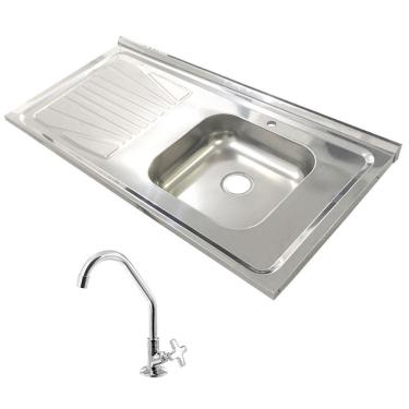 Imagem de Pia Inox Fabrinox PSD1000D 100x52cm, cuba direita, com furo e torneira