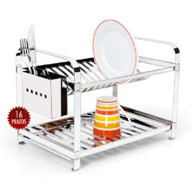 Imagem de Escorredor 16 pratos montado com porta talher aço inox