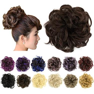 Imagem de IMISSU 2PCS de cabelo bagunçado coque updo scrunchies falsos rabo de cavalo extensão de cabelo ondulado encaracolado chignon faixa de cabeça para meninas (2PCS Chocolate marrom)